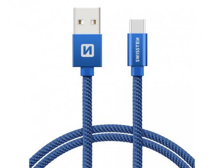 SWISSTEN Data kabl tekstil USB na TIP C 1.2m plavi