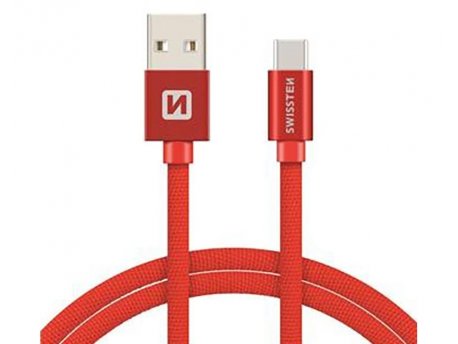 SWISSTEN Data kabl tekstil USB na TIP C 1.2m crveni