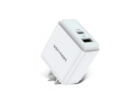 Vention Punjač sa dva ulaza, USB Tip-A i Tip-C, 18/20W - Beli, UK priključak (QC67-UK-W)