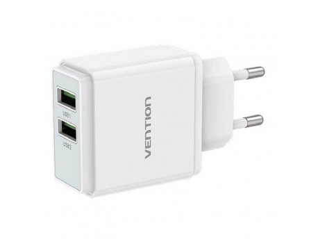 Vention Punjač sa 2 izlaza USB A 18/18W - Beli, EU priključak (QC79-EU-W)