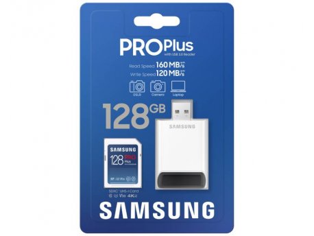 SAMSUNG PRO PLUS Full Size SDXC 128GB U3 + Card Reader MB-SD128KB