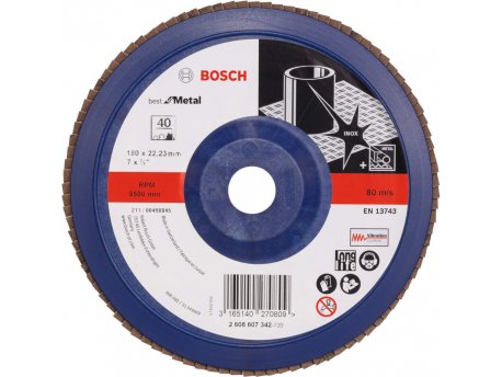 BOSCH Lamelni brusni disk X571, Best for Metal Prečnik 180 mm; granulacija 40, ravni - 2608607342