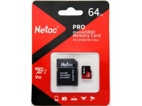 NETAC Micro SDXC, 64GB, P500 Extreme Pro + SD adapter (NT02P500PRO-064G-R)