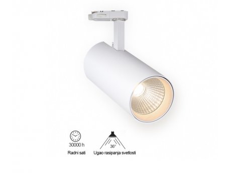 DAWN Trofazni šinski LED reflektor  JM-4070 30W 4000K 36° beli