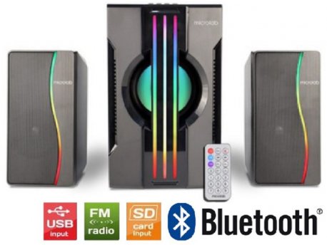 MICROLAB G200BT Aktivni zvucnici 2.1 25W (15W, 2x5W) 3,5mm SD USB FM Bluetooth daljinski LED