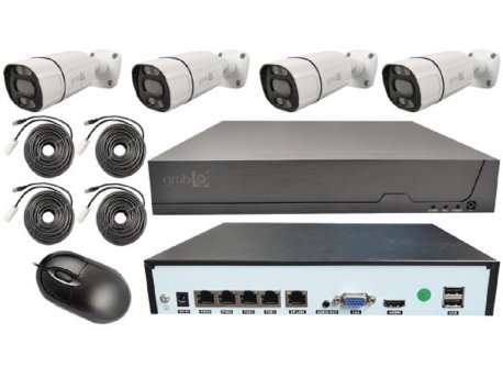 GEMBIRD CAM-IP5MP-POEKITXM4W GMB kamera 5 mpix set full color IP 4 kamere POE NVR app xmeye sa mikrofonom