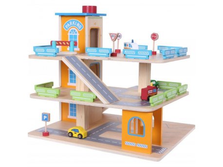 ECO TOYS Drvena garaža sa stazom i liftom+automobili