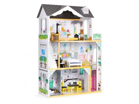ECO TOYS VELIKA DRVENA KUĆICA ZA LUTKE SA NAMEŠTAJEM