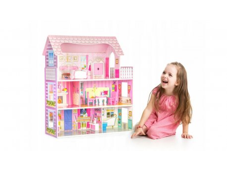 ECO TOYS VELIKA DRVENA KUĆICA ZA LUTKE + NAMEŠTAJ