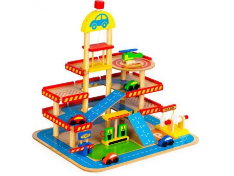 ECO TOYS Drvena garaža, veliki parking sa liftom + automobili  (HM013290)