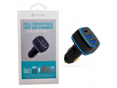 DEVIA Auto adapter Extreme speed dual USB + type-C full compatible fast car charge 85W