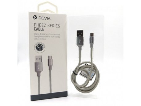 DEVIA USB Pheet cable micro 2.4A 1m siva