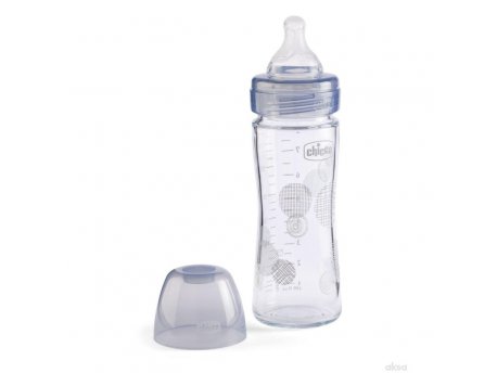 CHICCO WB staklena flašica 240ml, silikon, siva