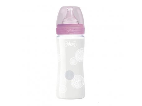 CHICCO WB staklena flašica 240ml, silikon, roze