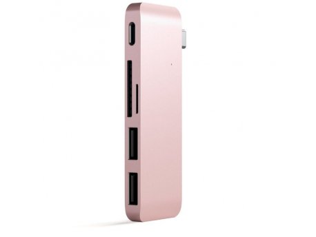 SATECHI Aluminium Type-C Passthrough USB Hub (3x USB 3.0,MicroSD) - Rose Gold