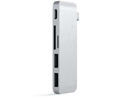 SATECHI Aluminium Type-C Passthrough USB Hub (3x USB 3.0,MicroSD) - Silver