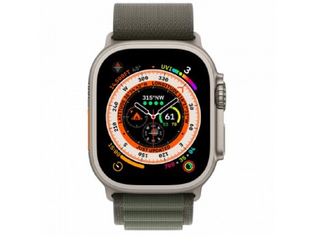 APPLE Watch Ultra Cellular, 49mm Titanium Case with Green Alpine Loop - Small (mnhj3se/a)