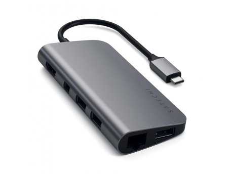 SATECHI Aluminium Type-C Multimedia Adapter (HDMI 4K,1x USB-C,Ethernet,1x USB 3.0,MicroSD,MiniDP) - Space Grey