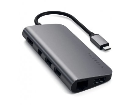 SATECHI Aluminium Type-C Multimedia Adapter (HDMI 4K,1x USB-C,Ethernet,1x USB 3.0,MicroSD,MiniDP) - Silver