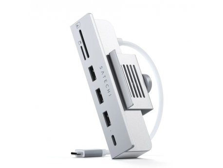 SATECHI USB-C Clamp Hub iMac 24inch (2021) / (1x USB-C up to 5 Gbps,3x USB-A 3.0 up to 5 Gbps, inc. Apple S.Drive Micro/SD) - Silver