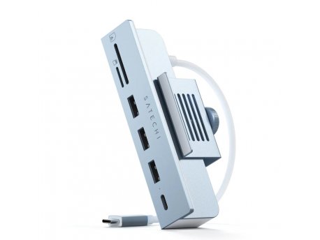 SATECHI USB-C Clamp Hub iMac 24inch (2021) / (1x USB-C up to 5 Gbps,3x USB-A 3.0 up to 5 Gbps, inc. Apple S.Drive Micro/SD) - Blue