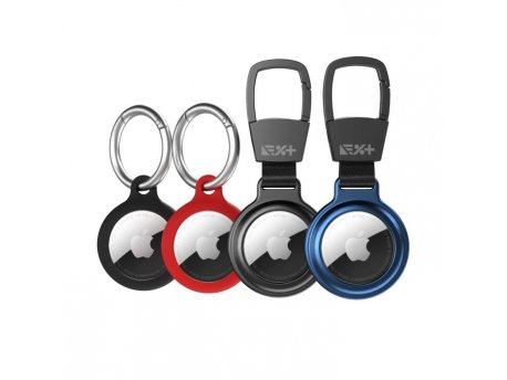 NEXT ONE Silicone Clips & Aluminium Carabiners for AirTag - 4 pack (ATG-PACK-ALUSIL)