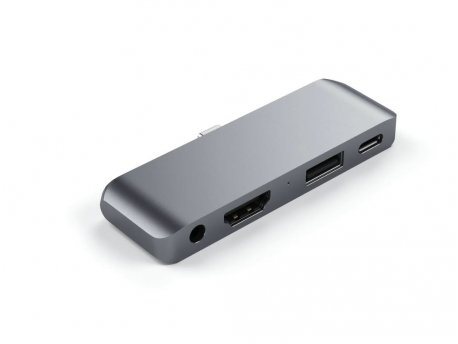 SATECHI Aluminium Type-C Mobile Pro Hub (HDMI 4k,1x Jack 3mm,1x USB-A,1x USB-C) - Space Grey