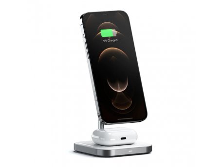 SATECHI Aluminium 2-in-1 Magnetic Wireless Charging stand - White