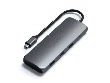 SATECHI Aluminium USB-C Hybrid Multiport adapter (SSD Enclosure, HDMI 4K, 2 x USB-A 3.1 Gen 2 up to 10 Gbps) - Space Grey