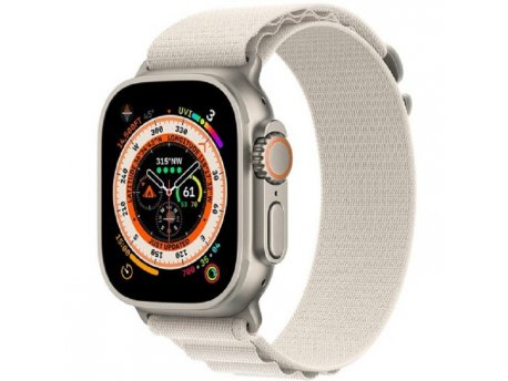 APPLE Watch Ultra Cellular, 49mm Titanium Case with Starlight Alpine Loop - Large(mqft3se/a)