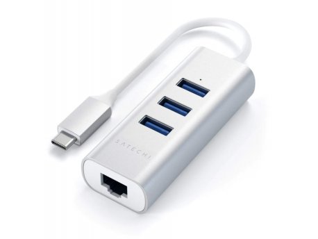 SATECHI Aluminium Type-C Hub (3x USB 3.0,Ethernet) - Silver