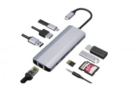 GEMBIRD CM-COMBO9-03 USB Type-C 9-in-1 multi-port adapter USB USB-C+HUB+HDMI+PD+card rea