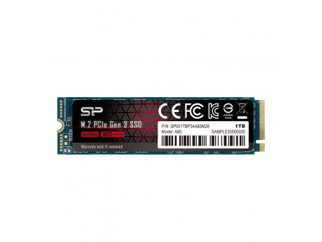 SILICON POWER 1TB, A80, M.2 PCIe Gen 3x4 SSD SP001TBP34A80M28