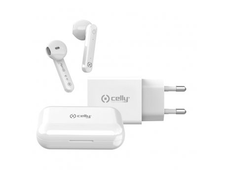CELLY Glava punjača i True Wireless slušalice Newgenpro u beloj boji