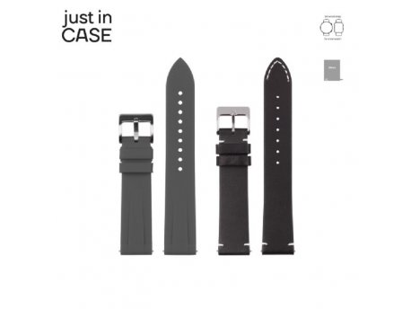 JUST IN CASE 2u1 Narukvica 20mm crna KOŽA + siva SILIKON