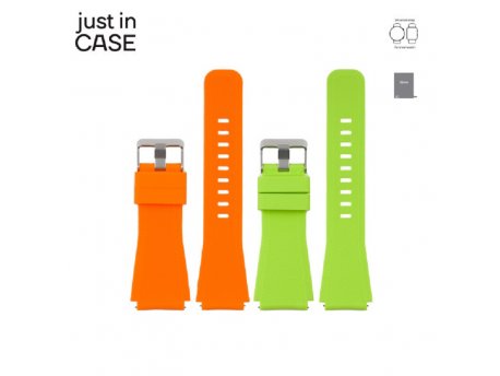 JUST IN CASE 2u1 Narukvica 22mm orange SILIKON + neon zelena SILIKON