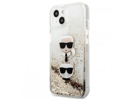 KARL LAGERFELD Futrola za iPhone 13 Mini Gold Liquid Glitter Karl & Choupette Head