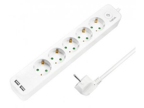 LOGILINK Produžni kabl 5 mesta, 2 USB, prekidač 1,5m, beli (4783)