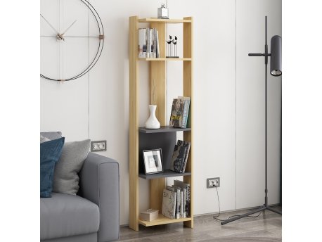 HANAH HOME Polica za knjige Abis Narrow Oak Anthracite