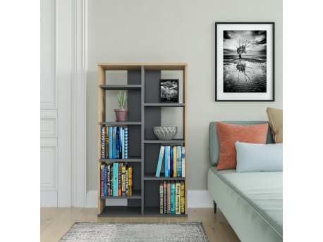 HANAH HOME Polica za knjige Keota Anthracite Oak