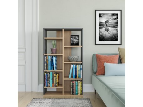 HANAH HOME Polica za knjige Keota Oak Anthracite
