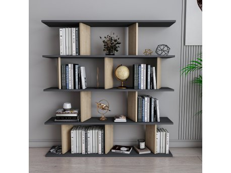 HANAH HOME Polica za knjige Jorin Anthracite Oak