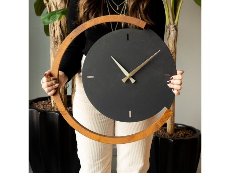 WALLXPERT Zidni sat Moon Time Wooden Metal Wall Clock APS117
