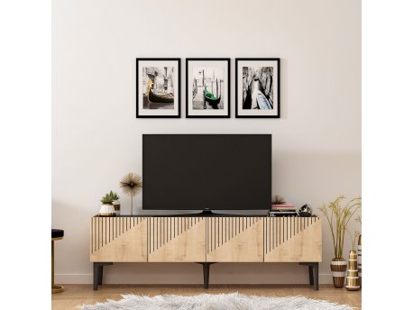 HANAH HOME TV polica Draw Sapphire Oak Black Marble (475OLV1121)