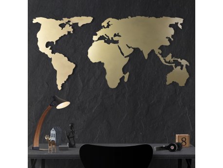 WALLXPERT Zidna dekoracija World Map Silhouette Gold
