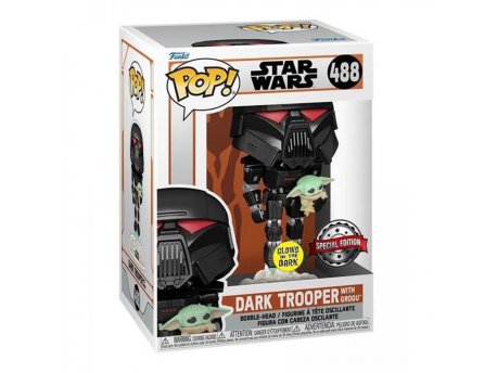 FUNKO Pop Star Wars: The Mandalorian Dark Trooper With Grogu