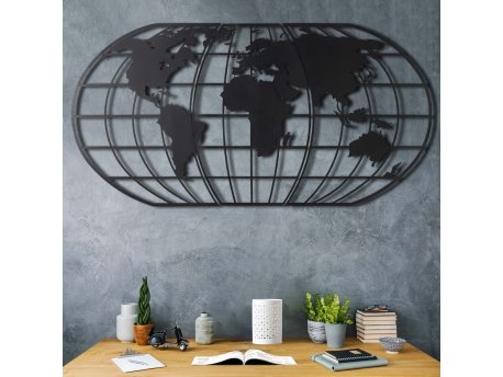 WALLXPERT Zidna dekoracija World Map Globe Led Black