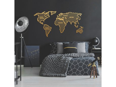 WALLXPERT Zidna dekoracija World Map In The Stripes Gold (120 x 65)