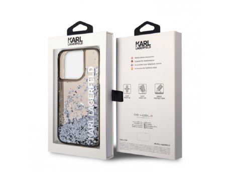 KARL LAGERFELD Maska za iPhone 14 Pro Max LIQ. GLITTER ELONG Black (KLHCP14XLCKVK)