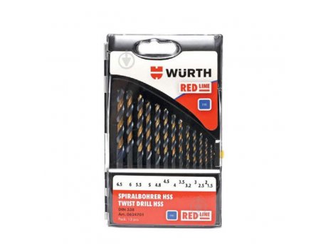 WURTH Set spiralnih RED LINE burgija HSS (1,5-6,5mm), 13kom